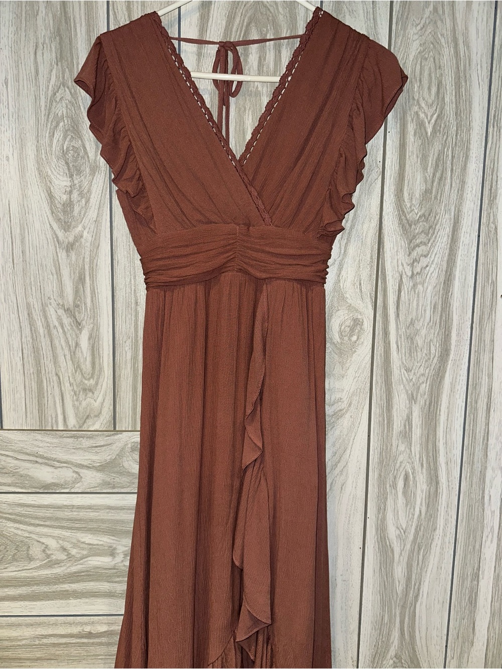 Altar'd State Burnt Orange Ruffle Wrap Maxi Dress